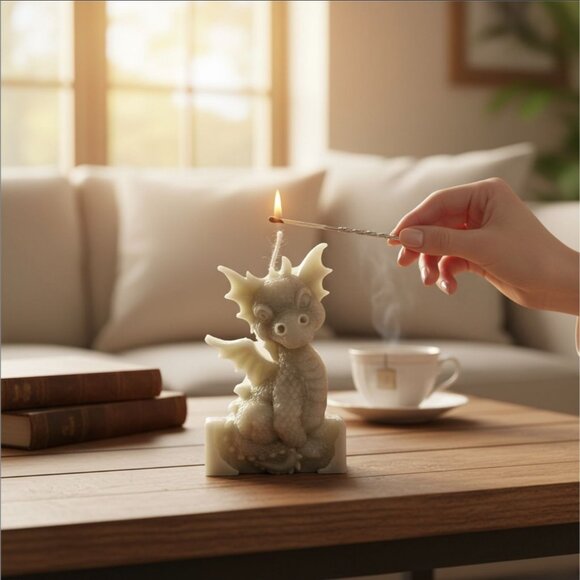 Handmade ✦ Grey Dragon Candle ✦ Soy Wax w/ Cinnamon | Fantasy Familiar Decor - Picture 2 of 10